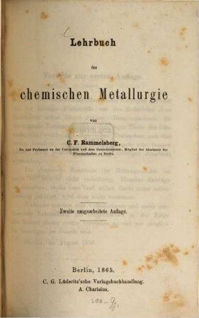 Lehrbuch der chemischen Metallurgie