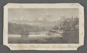 Vue de Caub, du Pfalz, des ruines de Schoenberg et Gutenfels