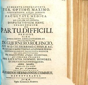 Disputationem. Hanc. Inauguralem. De. Partu. Difficili.