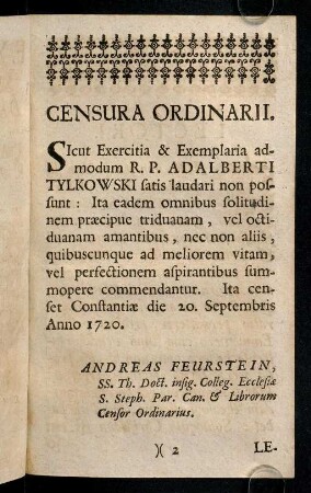 2r-3r, Censura Ordinarii; ...