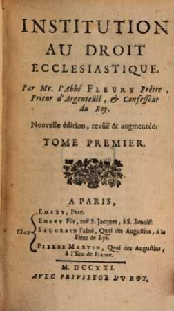 Institution Au Droit Ecclesiastique, 1