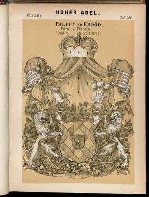 Taf. 294. Palffy Ab Erdöd, Fürst v. Theano. (Dipl. v. 21. I. 1878.)