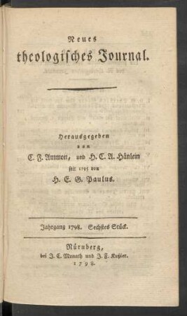 [Eilfter Band.] Jahrgang 1798. Sechstes Stück