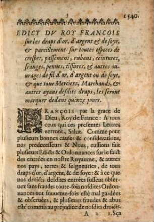 Edict du roy françois sur les draps d'or
