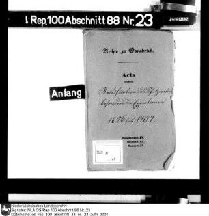 Rektifikation des Schatzwesens, insbesondere der Exemtionen Enthält u.a.: Schreiben des Osnabrücker Landdrosten und der Osnabrücker Ritterschaft; Schreiben des Borries von dem Bussche und des Philipp Sigismund von dem Bussche; Protokollauszüge