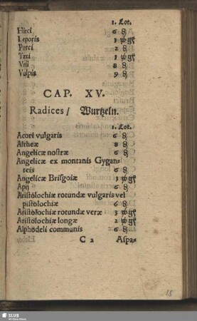 Cap. XV. Radices / Wurtzeln
