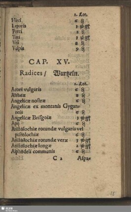 Cap. XV. Radices / Wurtzeln