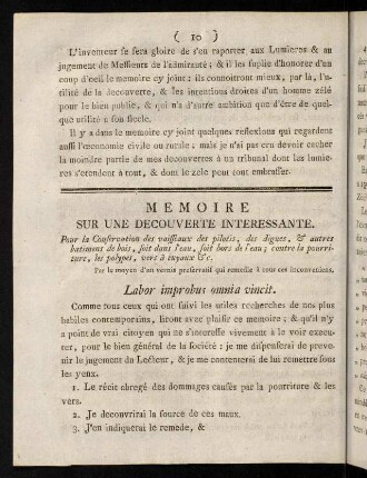 10-20, Memoire sur une decouverte interessante.