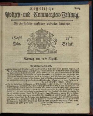 33tes Stueck, Montag den 12ten August 1805