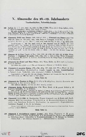 X. Almanache des 16.-19. Jahrhunderts (Nr. 395-508)