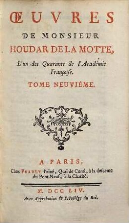Oeuvres De Monsieur Houdar De La Motte, .... 9