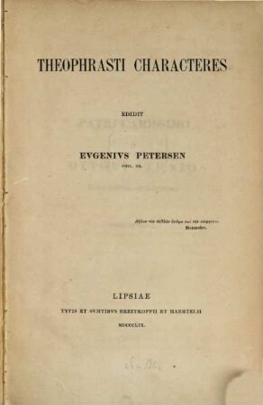 Characteres, edidit Eugenius Petersen