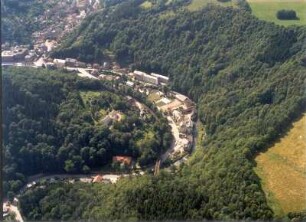 Glashütte. Stadtteilansicht an der Dresdner Straße. Luftbild-Schrägaufnahme von Nordost