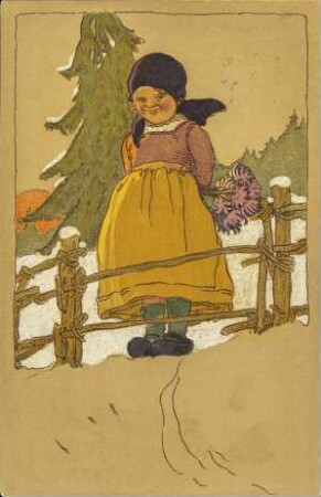 [Mädchen vor verschneiter Landschaft]