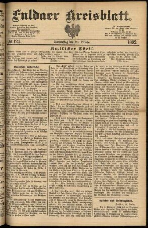 Erste Ausgabe vom Donnerstag, den 20. Oktober 1892.