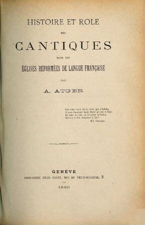Histoire et rôle des cantiques dans les églises réformées de langue françaises