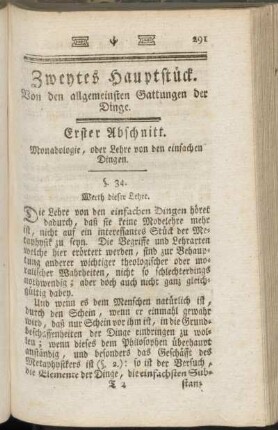 Erster Abschnitt. Mondadologie, oder Lehre von den einfachen Dingen