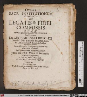 Octava Sacr. Institutionum Exercitatio De Legatis & Fideicommissis