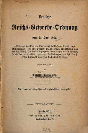 Deutsche Reichs-Gewerbe-Ordnung vom 21. Juni 1869