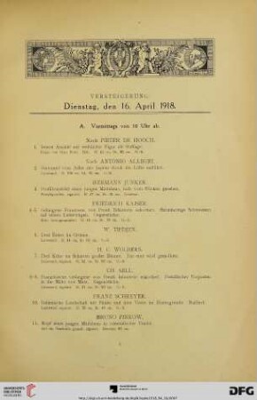 Versteigerung: Dienstag, den 16. April 1918 (Nr. 1-283)