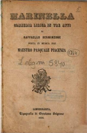 Marinella : commedia lirica in tre atti
