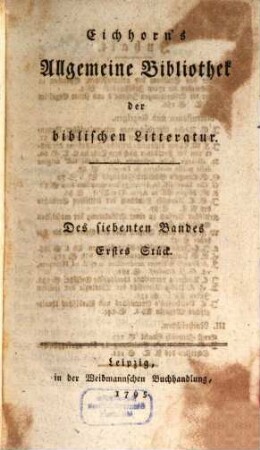 Allgemeine Bibliothek der biblischen Litteratur. 7,1/2. 1795/96