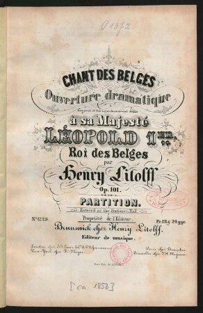 Chant des Belges : ouverture dramatique ; op. 101