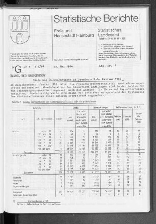 Gäste und Übernachtungen im Fremdenverkehr Februar 1986 : Lfd. Nr. 18