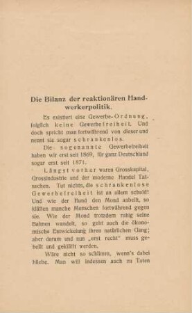 Die Bilanz der reaktionären Handwerkerpolitik