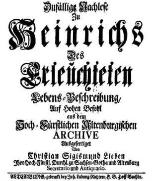 Zufällige Nachlese Zu Heinrichs Des Erleuchteten Lebens-Beschreibung