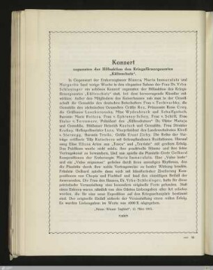 Konzert zugunsten der Hilfsaktion des Kriegsfürsorgeamtes "Kälteschutz"