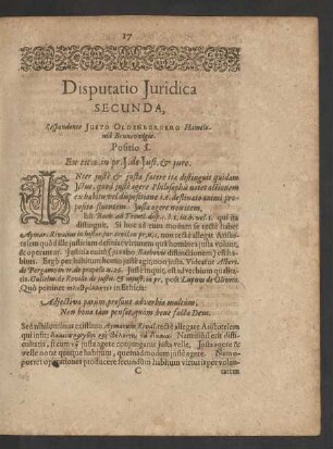 Disputatio Iuridica Secunda, Respondente Iusto Oldenburgero Hamelonia Brunsvvigio.