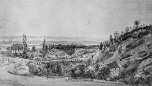 Blick auf die Mordgrundbrücke und das Elbtal bei Dresden : Blick auf die Mordgrundbrücke und das Elbtal bei Dresden. Bleistift, Wasserfarben, Pinsel