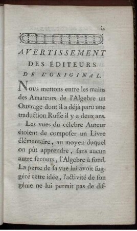 Avertissement des Éditeurs de l'original.