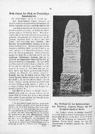 Das Denkmal für das Heldenmädchen von Lüneburg, Johanna Stegen, für den Sophienkirchhof in Berlin