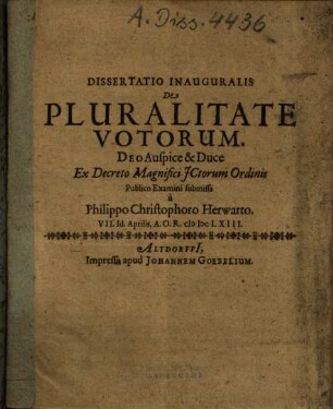 Dissertatio Inauguralis De Pluralitate Votorum