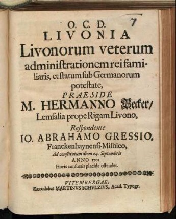 Livonia Livonorum veterum administrationem rei familiaris, et statum sub Germanorum potestate
