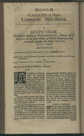 Classis XVI. & Ultima, Continens Miscellanea
