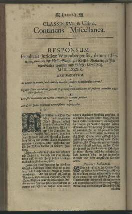 Classis XVI. & Ultima, Continens Miscellanea