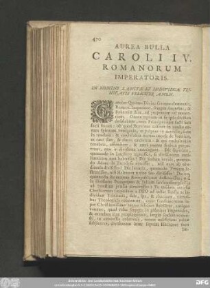 Aurea Bulla Caroli IV. Romanorum Imperatoris.