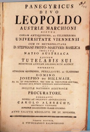 Panegyricus Divo Leopoldo Austriae Marchioni