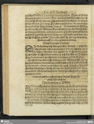 Antwort auff den achtzehenden Articul Augspurgischer Confession. Von dem freyen Willen