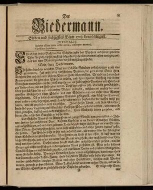 Sieben und sechzigstes Blatt 1728 den 16 August