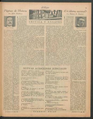 Crítica y ensayos : Páginas de historia