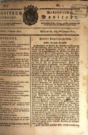 Le Moniteur westphalien : gazette officielle = Westphälischer Moniteur : offizielle Zeitung. 1812