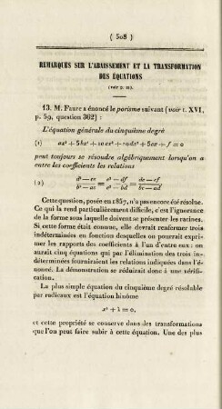 Remarques sur l'abaissement et la transformation des équations.