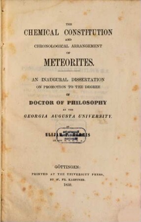 The chemical constitution and chronological arrangement of meteorites : (Diss.)