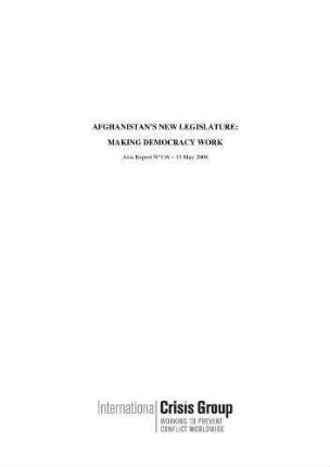 Afghanistan's new legislature: making democracy work