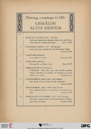 Dienstag, vormittags 10 Uhr. Gemälde alter Meister (Nr. 1-106)