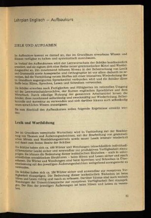 Lehrplan Englisch - Aufbaukurs